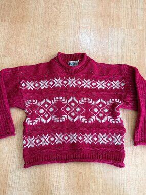 Celtic Country 100% Wool Red & White Winter Sweater Ireland M